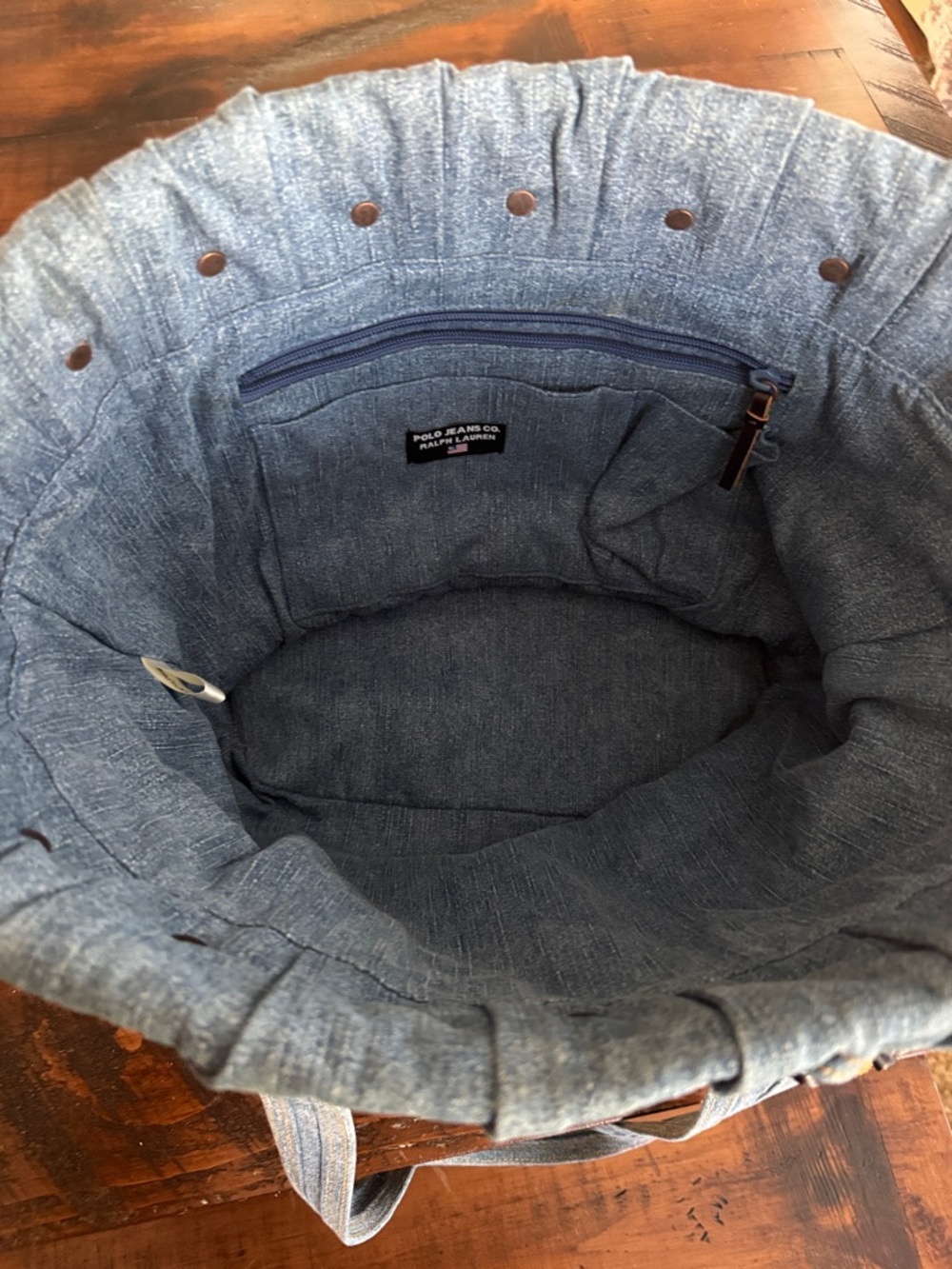Polo Ralph Lauren Straw Denim Tote Bag Bucket Preppy Summer Carryall Purse RARE - Picture 3 of 5